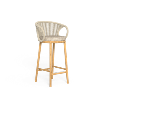 houte barkruk met riet gewoven leuning